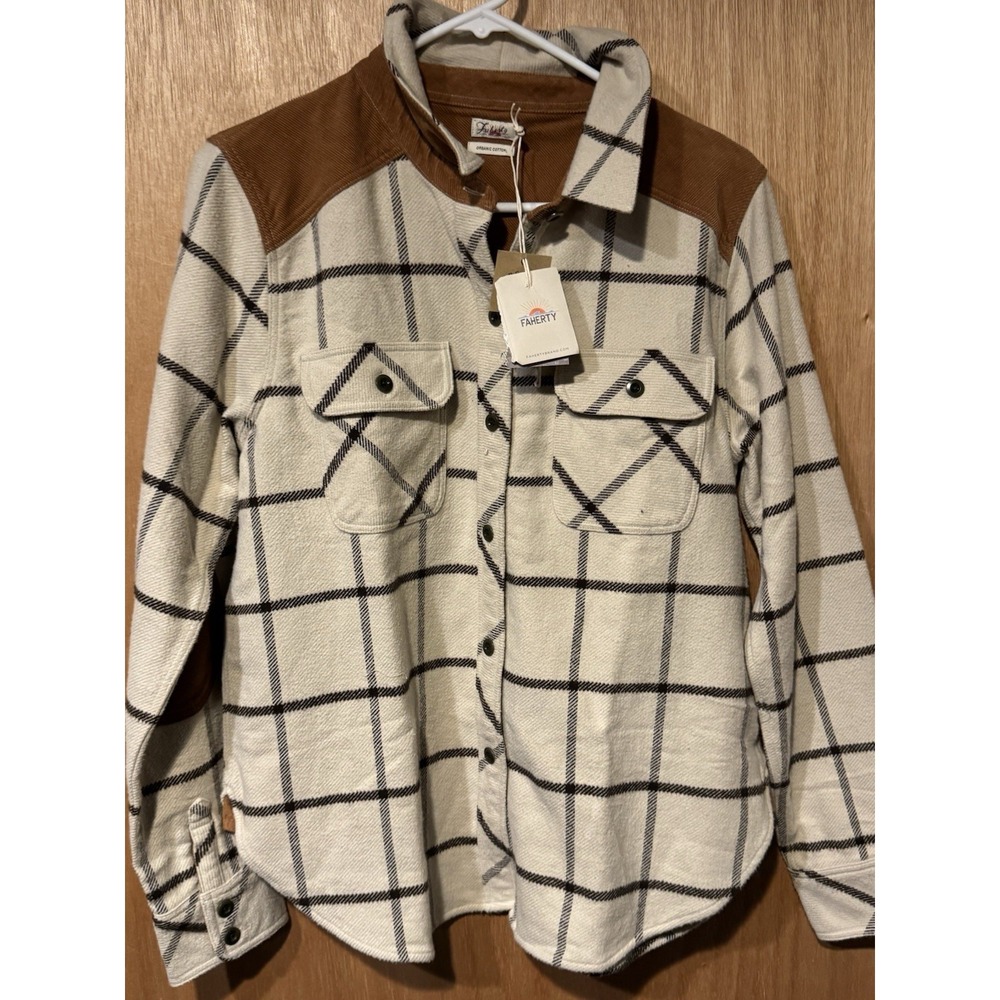 Faherty Womens Olivia Daly Flannel Shirt In Medium Corduroy And Suede Accents. - Picture 2 of 7
